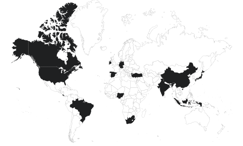 Competition map for participating countries